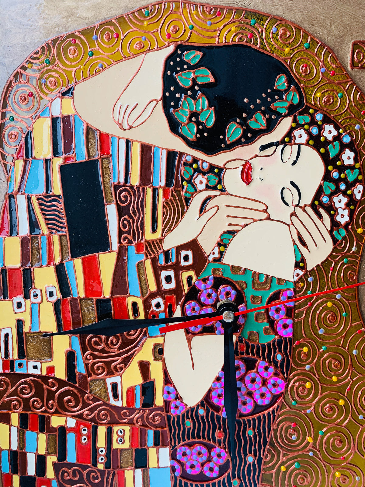 Zegar Klimt Pocałunek kwadrat